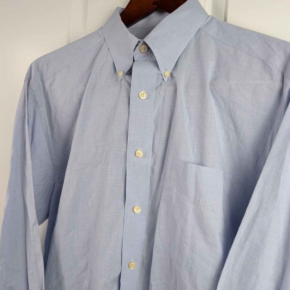 Harold Powell Shirt Mens M Blue Micro Check Cotton Button Down Hong Kong Preppy